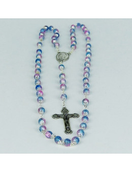 Chapelet verre/culots.rose/aqua