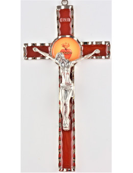Crucifix Saint Benoit métal et émail avec Sacré Coeur de Jésus