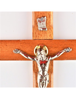 Crucifix bois Christ argenté 20 cm