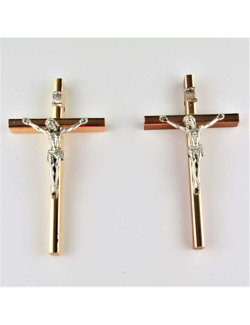 Crucifix bois et métal doré 13 cm