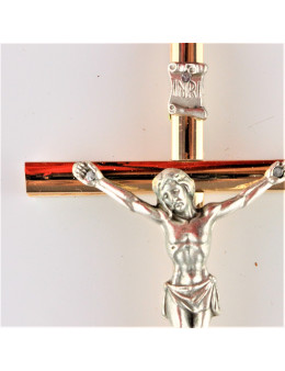 Crucifix bois et métal doré 13 cm