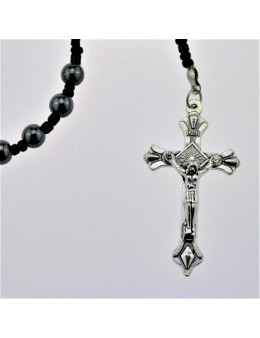 Chapelet dominicain en hématite avec corde