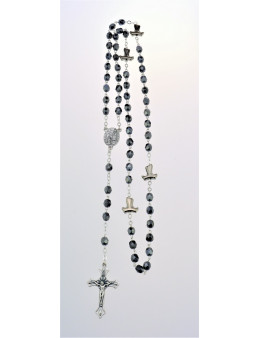 Chapelet chaîne avec perles de verre gris foncé et paters Tau