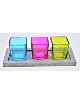 Trio de petits photophores avec socle bois