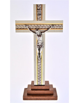 Calvaire ou crucifix avec pied bois peint 3 marches 18 cm