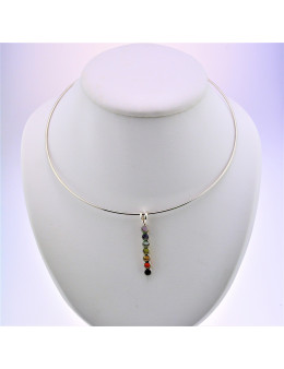 Pendentif argent pierres des chakras long