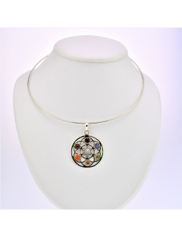 Pendentif argent mandala et pierres