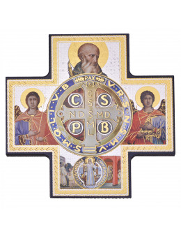 Image sainte sur bois forme croix - Icones St Benoit