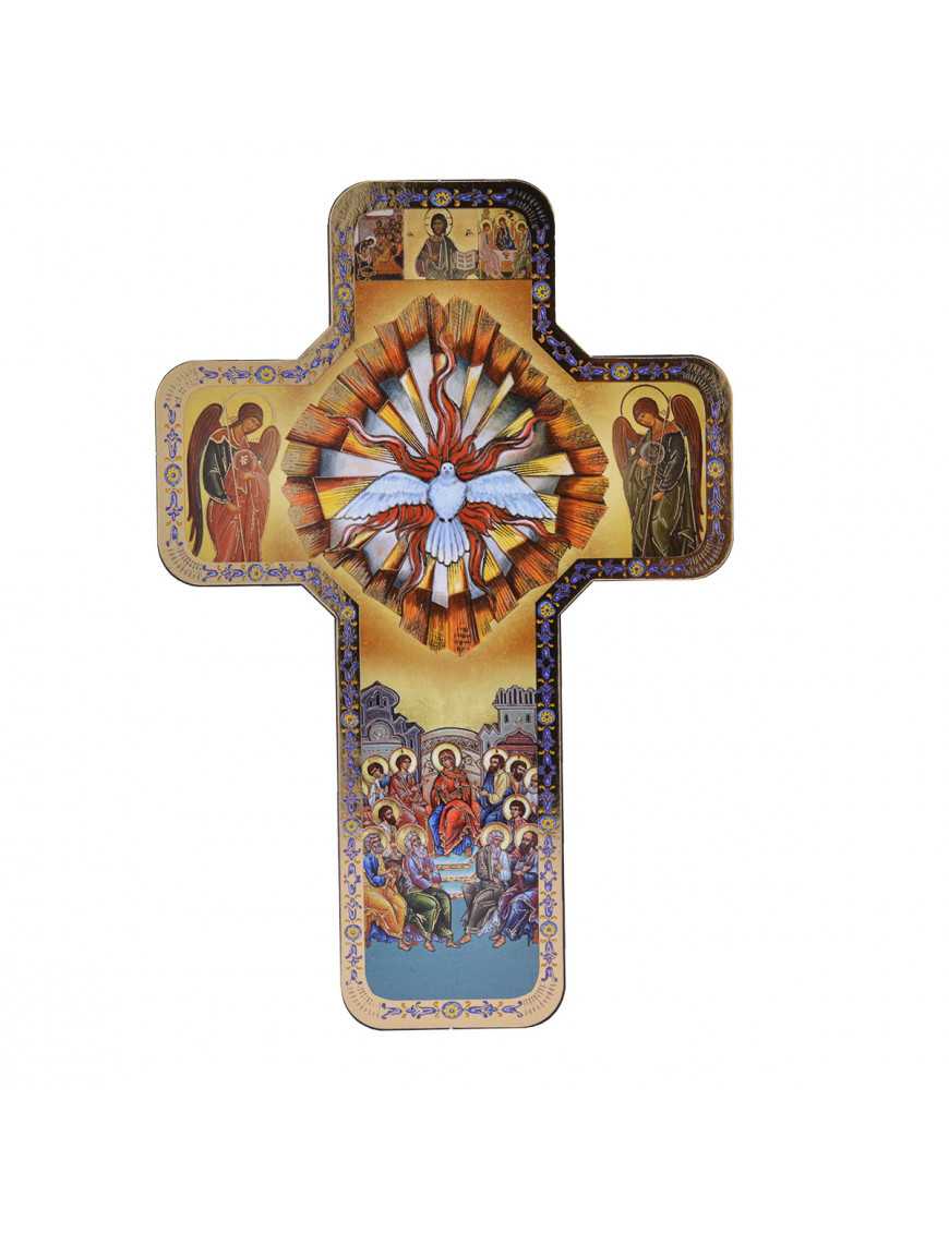 Image sainte sur bois forme croix - Icones St Esprit