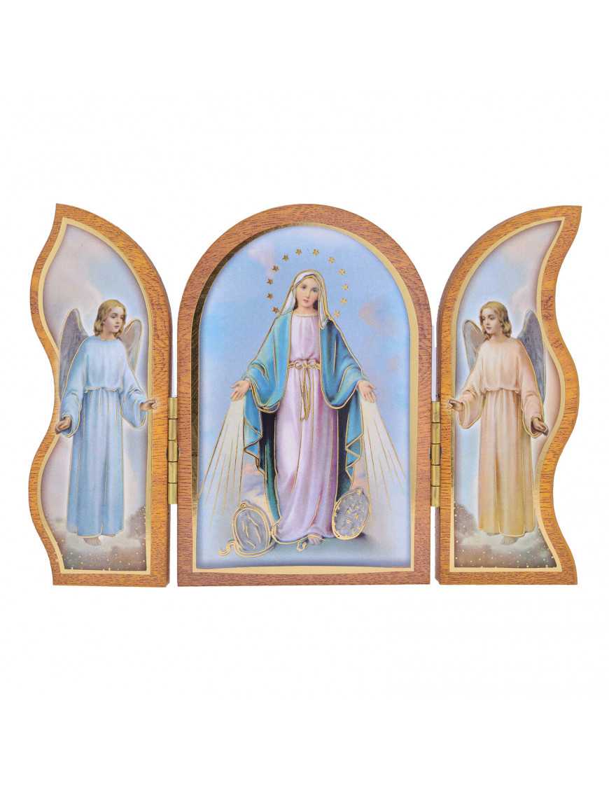 Image sainte sur bois triptyque - Vierge miraculeuse
