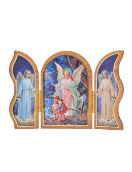 Image sainte sur bois triptyque - Ange gardien