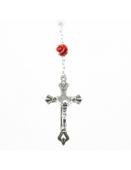 Chapelet chaîne, perles et roses rouges, avec paters