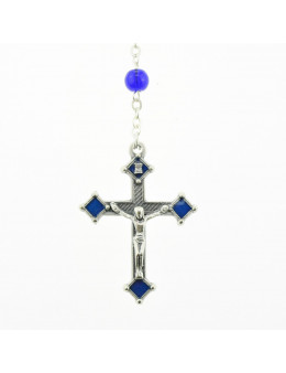 Chapelet chaîne avec perles de verre bleu, coeur smalto et Vierge Miraculeuse