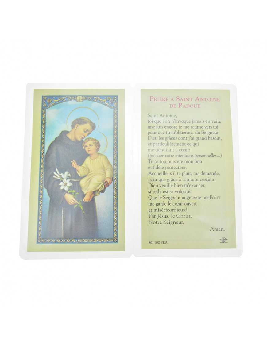 Carte plastifiée Saint Antoine avec prière au dos 11 x 6 cm