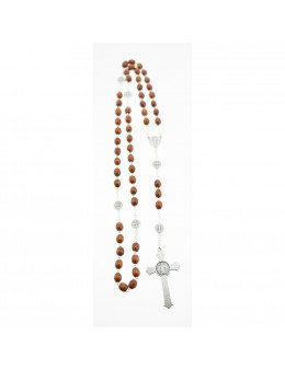 Chapelet Saint Benoit chaîne et perles de bois rouge