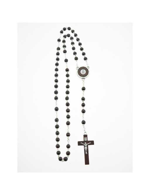 Chapelet Vierge Miraculeuse chaîne et perles de bois acajou