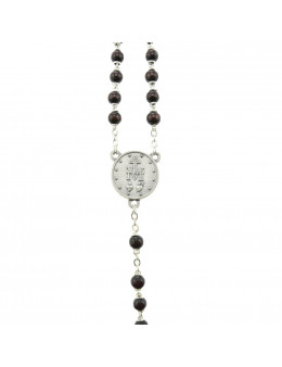 Chapelet Vierge Miraculeuse chaîne et perles de bois acajou