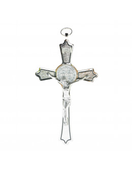 Crucifix / Croix de Saint Benoit métal chromé 20 cm