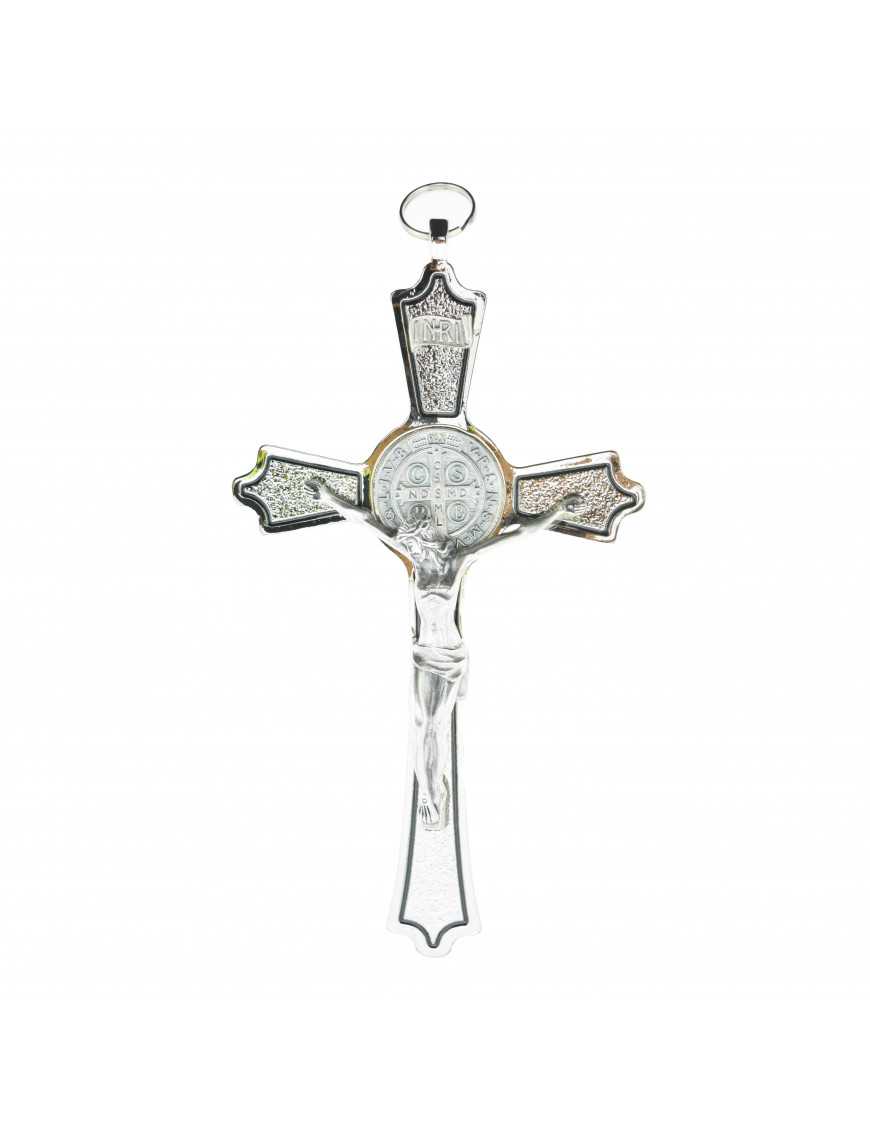 Crucifix / Croix de Saint Benoit métal chromé 20 cm