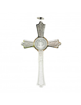 Crucifix / Croix de Saint Benoit métal chromé 20 cm