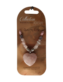 Collier pendentif coeur Quartz rose et perles baroques