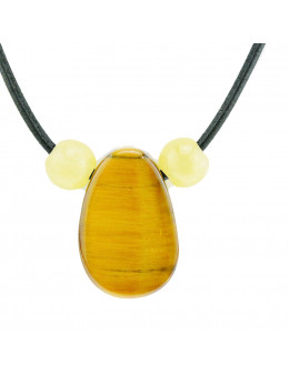 Collier corde et pierres, composition unique Oeil de tigre et calcite jaune
