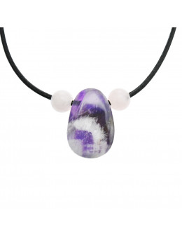 Collier corde et pierres, composition unique Améthyste et quartz rose