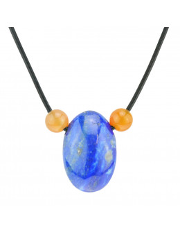 Collier corde et pierres, composition unique Lapis Lazuli et calcite orange
