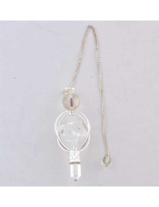 Pendule Merkaba spécial Cristal de roche chaîne argentée Pendule Merkaba spécial Cristal de roche chaîne argentée